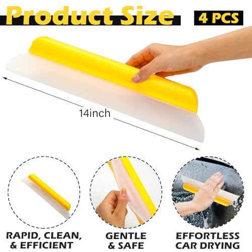 4 Pack 14 inch Car Drying Squeegee Longer Silicone Automotive Water Wiper Flexible Auto T-Bar Rubber Blade for Car Windshield Glass Window Bathroom Shower Squeegees Wash Tool (Yellow) - color: Yellow