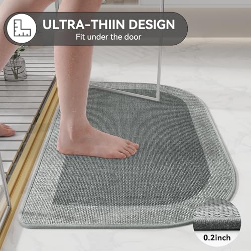 YDKGL Half Circle Bath Mat,Thin Bathroom Rugs Fit Under Door Quick Dry Non Slip Washable Bathroom Mat with Rubber Backing,Absorbent Woven Half Round Shower Rug - color: A-grey, size: 16" X 24“