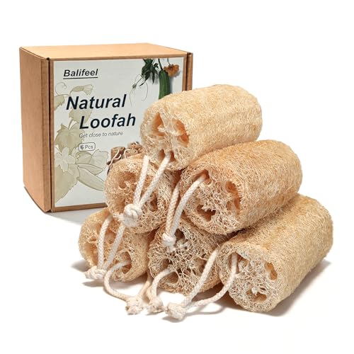 Natural Loofah Sponge Organic Loofa Set 6 Pack,Exfoliating Body Scrubber Shower Luffa Men and Women for Bath Cleaning Skin Back and Face Eco Tool - color: 6-pack