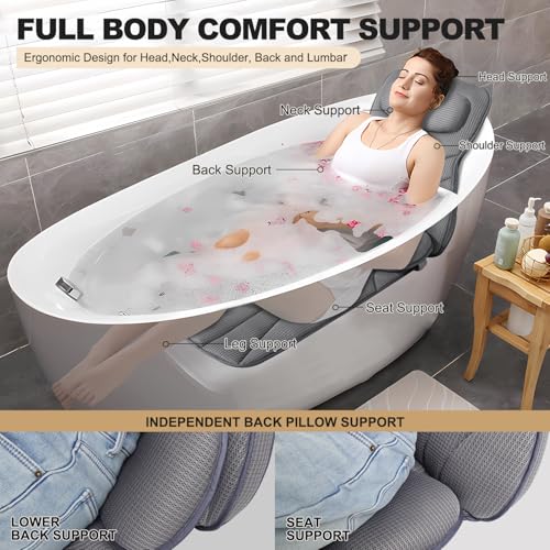 Extra Long Thick Full Body Bath Pillow for Tub with Lumbar Pillow- Luxury 4D Air Mesh Bathtub Pillow with Head, Shoulder & Back Support, Non-Slip Bath Cushion with Suction Cups (Gray) - color: Gray