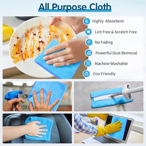 20 Pack Blue Microfiber Cleaning Cloth, Lint-Free Car Wash Towels, All-Purpose Absorbent Cleaning Rags for Housekeeping, Dust Cloth for Office, Mechanic, Automotive - color: Blue