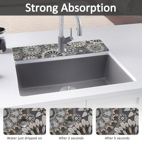24" X 5.5" Kitchen Sink Splash Guard Faucet Mat Mandala Super Absorbent Fast Drying Faucet Guard & Draining Mat Sink Splash Guard Behind Faucet for Kitchen, Bathroom - size: 24" x 24"