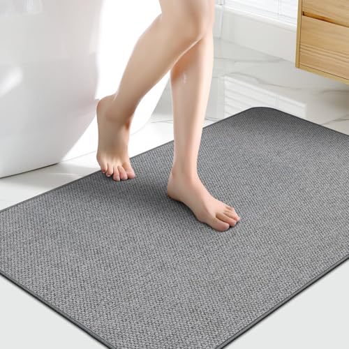 HOMTEB Bathroom Rugs Sets 2 Piece, Thin Bath Mat Absorbent Quick Dry, Machine Washable, Rubber Backing for Non Slip, Low Pile Cozy Cloth Bathroom Rug Set for Tub/Sink/Shower (27"x17" & 36"x24", Gray) - color: Grey, size: 27"x17"+36"x24"-2pack