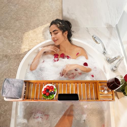 VaeFae Teak Bathtub Tray, Wooden Bath Caddy for Bathtub, Bath Tub Wood Table for Tub - size: 33.8" x 6" x 1.8"