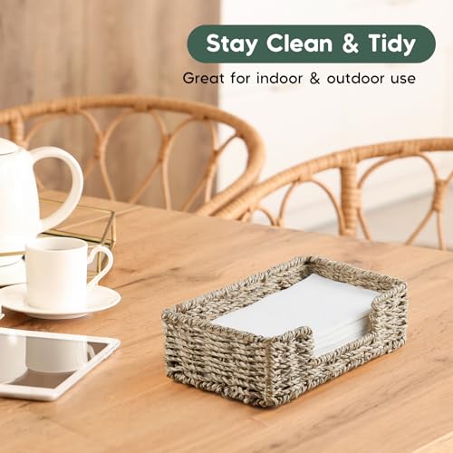 Napkin Holder for Bathroom, Woven Wicker Seagrass Guest Towel Holder Tray, Disposable Paper Hand Towel Holder for Bathroom Accessories, Dinner Napkin Holder for Kitchen Table Party - color: Light Brown, size: 9.45"L x 5.43"W x 2.91"H