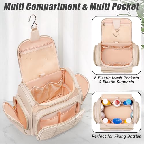 Large Leather Toiletry Bag for Women Men,Bathroom Bag,Water Resistant Shower Bag,Makeup Bag,Portable Shower Caddy for College Dorm,Hanging Travel Toiletry Bag with Transparent Waterproof Phone Pocket - color: Cream White Leather-1
