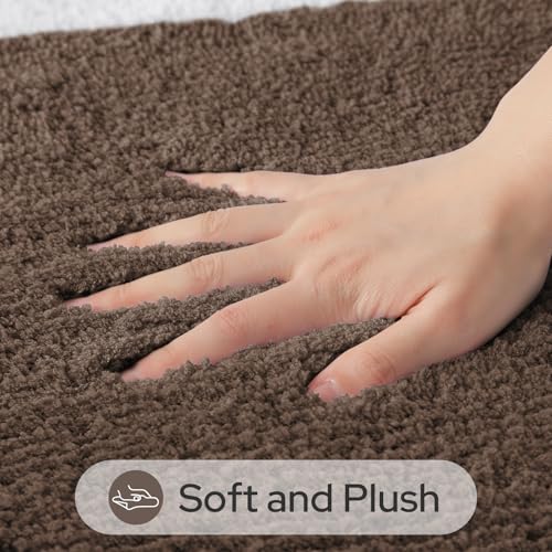 HOMEIDEAS Brown Bathroom Rugs, 2 Piece Super Soft and Absorbent Microfiber Tufted Bath Mats, Non-Slip and Machine Washable Bath Rugs - color: Brown