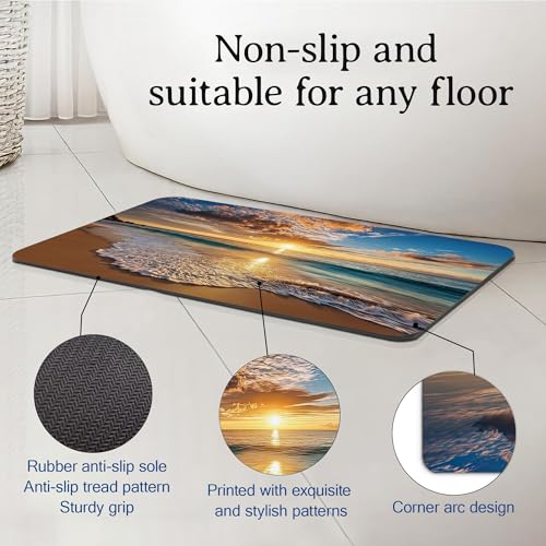 Elightvap Ocean Beach Sunrise Bathroom Mat Quick Drying Non Slip Bath Mats Absorbent,Bath Mat Quick Dry Bathroom Rug in Front of The Kitchen Sink, Shower Room, Bathtub,17 * 29.5 Inches - color: Ocean Beach Sunrise