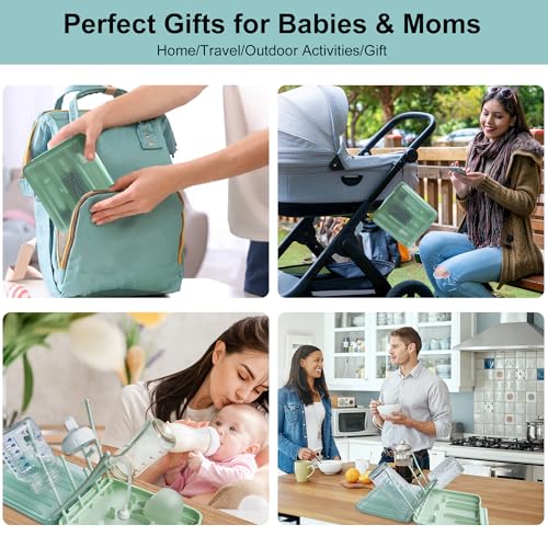 Baby Bottle Brush, 7 in 1 Travel Bottle Cleaner Kit with Silicone Bottle Brush, Nipple Brush, Straw Brush, Soap Dispenser, Bottle Drying Rack, Dishcloths, Portable Essentials for Home and Travel-Green - color: Green