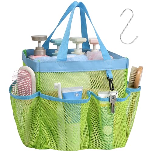 Mesh Shower Caddy Portable - 8 Pockets, S-Hook, Shower Bag for Dorm Camping | 2-Handle, Quick-Dry, Toiletry Organizer, College Dorm Room Essentials for Girls, Gym, Travel & Bathroom, Fluorescent Green - color: 1 Pack L Fluorescent Green, size: L (Classic