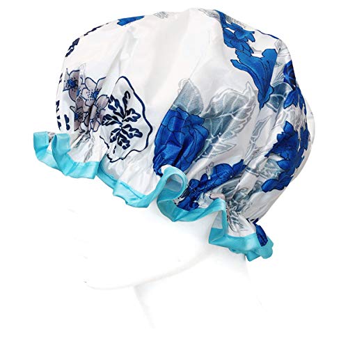 allydrew Reusable Women's Waterproof Shower Caps for Long Hair, Blue Floral - color: Blue Floral