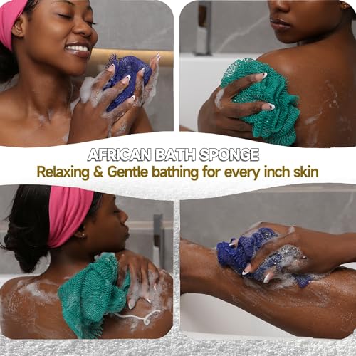 SubSahara Authentic African Net Sponge - 2 Pack Exfoliating Bath & Shower Loofah Sponge for Body & Face, Gentle Scrubber for All Skin Types, Travel, Durable (Dark Blue & Forest Green) - color: Dark Blue & Forest Green