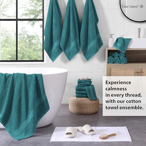 LANE LINEN 100% Cotton Bathroom Towels Set - 18 Piece - Super Soft, Quick Dry & Highly Absorbent - 4 Bath, 8 Washcloth, 6 Hand Towels - Premium Hotel Quality, Ideal for Spa & Salons - Seaport Blue - color: 09: Seaport Blue, size: 18 Piece Towel Set