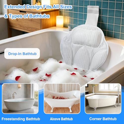Extra Thick Petal-Shaped Bath Pillow for Head, Neck and Backrest, Extra Thick, Polyester, White, Anti-Slip Suction Cups, Washable, Luxury Spa Bathroom Accessories (Standard Store Size) - size: Standard store size