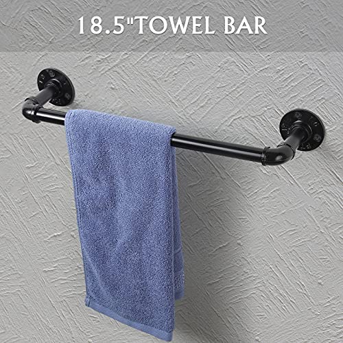 Bathroom Hardware Fixture Set Industrial Towel Bar Sets with Paper Towel Rack Wall Mount Hand Towel Holder Roll Ring Toilet Paper Holder and Pipe Robe Towel Holder Hanger for Farmhouse Home, 7 Pieces - size: 7 Pieces