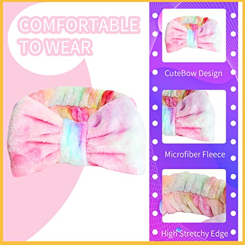 WSYUB Spa Headband and Wrist Bands, Makeup Headband and Wrist Towels for Washing Face, Fuzzy Bow Headbands, Soft Facial Head Bands, Shower Skincare Hair Sleepover Party Supplies - color: Pink