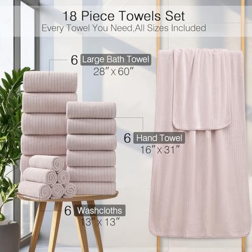 18 Piece Family Bath Towel Set Include 6 Bath Towels,6 Hand Towels and 6 Washcloths Soft Bathroom Towel with Hanging Loops,Highly Absorbent Quick Dry Towels Set for Bathroom,Hotel and Spa-Light Purple - color: Light Purple, size: 18-Piece Set