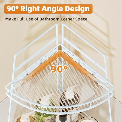 VITVITI 2 Tier Corner Bathroom Counter Organizer, Metal Bathroom Countertop Organizer Shelf Storage, Bath Room Sink Makeup Organizers for Vanity Perfume Skincare with Hooks, White - color: White