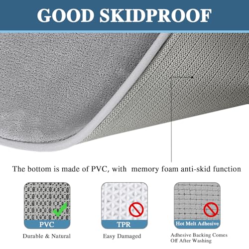 H.VERSAILTEX Bath Mat Memory Foam Set Bathroom Rug Set Flannel Velvety Bath Mat Luxury Extra Soft and Absorbent Non Slip Rugs for Bathroom/Bedroom Washable(Curved Set 20"x 32" Plus 20"x 20"U, Grey) - color: Grey, size: 20" x 32" Plus 20" x 20" U