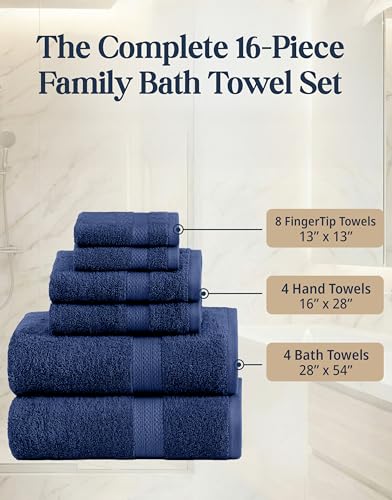 LANE LINEN Luxury Cotton Bath Towel Set - 16 Piece - Low Twist, Soft & High Absorbency - 4 Bath, 8 Wash cloths, 4 Hand Towels - Classic Hotel Quality, Durable & Ideal for Modern Bathrooms - Navy Blue - color: 06: Navy