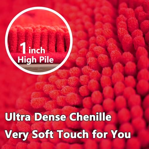 Chenille Bath Rug, Ultra Soft Absorbent Bathroom Mat, Non-Slip PVC Backing, Machine Washable, 31x20, Red - color: Red, size: 1'8" x 2'7" (20"x31")