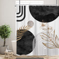 Black and Gold Shower Curtain, White Grey Abstract Art Pattern, Mid Century Modern Polyester Fabric, Cool Boho Mens Bathroom, 72x72 Inch, 12 Hooks Included - color: Black, size: 72"W x 72"L (Pack of 1)