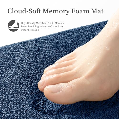 YIHOUSE Memory Foam Bathroom Rugs Sets 2 Piece - Extra Thick Soft Towel-Like Absorbent Bath Mat Set, Non Slip Machine Washable Bath Rugs Carpet for Bath, Tub and Shower (32"x20"+24"x17", Dark Blue) - color: Dark Blue, size: 1'5" x 2' (17"x24"+20"x32")