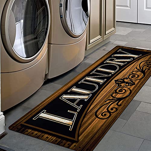Pauwer Laundry Room Rug Runner 20"x60" Waterproof Rubber Laundry Mat Non Slip Kitchen Mats for Floor Washable Floor Mat Runner Rug for Farmhouse Mudroom Washroom Bathroom Decor - color: Laundry Brown, size: 1'8" x 5'