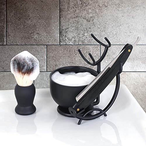 SANWA Grooming Shaving Kit for Men,Strong Razor and Brush Stand with Stainless Steel Shaving Soap Bowl,Dad Gifts,boyfriend Gifts,Husband Gifts for Him - color: Black Stand Bowl