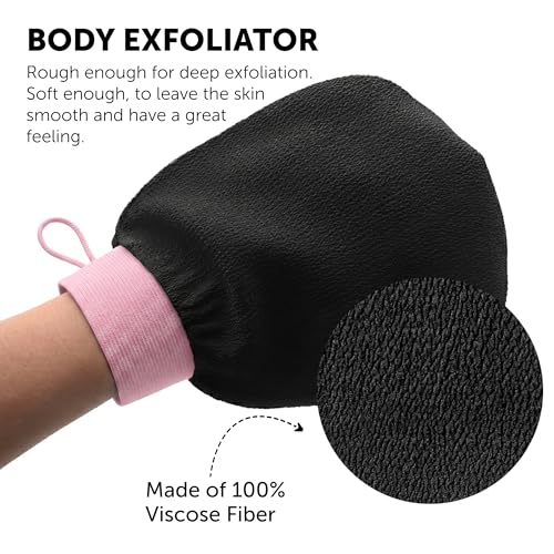 Valitic Exfoliating Glove Body Scrubber - Exfoliating Mitt Dead Skin Remover, Shower Face and Body Exfoliator - Korean Style Skin Scrubber Washcloth - Spray and Self Tan Remover, 1 Black with Pink - color: Black Pink