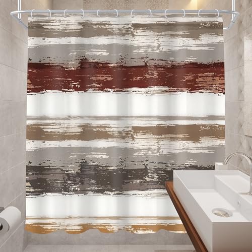 Abstract Brown 72Wx72H Shower Curtain Striped Neutral Modern White Grey Watercolor Oil Painting Minimalist Geometric Simple Bathroom Curtain Set Aesthetic Bath Bathroom Accessories Decor - size: 72"W x 72"L (Pack of 1)