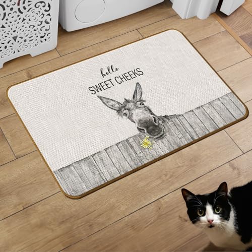Hello Sweet Cheeks Bathroom Decor, Donkey Doormat, Funny Western Funny Donkey Doormat for Farmhouse Bathroom Restroom Washroom Decor,17×30inch