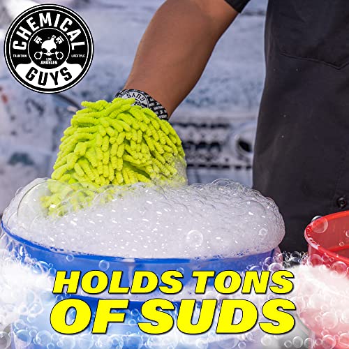 Chemical Guys, Chenille Microfiber Wash Mitt for Cars, Scratch-Free, 2 Pack | Ultra-soft lime green chenille holds thick suds and traps grit, gentle on paint, glass and chrome, machine washable - size: 2 Pack