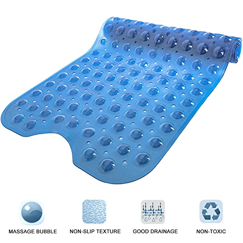 Bathtub and Shower Mats, Extra Long Non-Slip Bath Tub Mat 39 x 16 Inch, Machine Washable Bathmat with Suction Cups & Drain Holes for Bathroom Floor, Clear Royal Blue - color: Clear Royal Blue