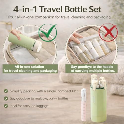 4-in-1 Travel Bottles for Toiletries, Travel Pump Bottle，Leak-Proof Shampoo Conditioner Lotion Dispenser with Pump, Compact No-Spill Toiletry Containers for Travel & Business Trips (Green) - color: Green
