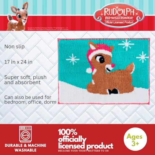 Collectibles Rudolph The Red Nose Reindeer Holiday & Christmas Non Slip Plush Poly Knit Bathroom Mat Rug, 17x24, (Officially Licensed Product) By Franco - color: Rudolph the Red Nose Reindeer