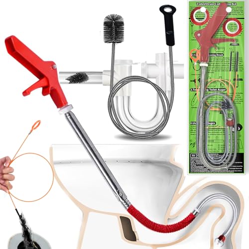 Drain Snake Toilet Auger AC Drain Line Cleaning brush Hair Clog Remover Tools Drain opener set for Men/Women Perfect Option Types of clog for Toilet,Kitchen Sink,Bathroom Sewer Various Projects - style: 51"Toilet Auger Kit(6PCS)