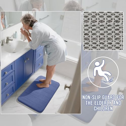 Yimobra 3 Pieces Memory Foam Bath Mat Set with U-Shaped Toilet Rug - Non Slip Super Soft Absorbent Quick Dry Bathroom Rugs for Bathtub, Vanity & Toilet Base, Navy Blue - color: Navy Blue, size: 44''x24'' + 31.5''x20'' + 24''x20''