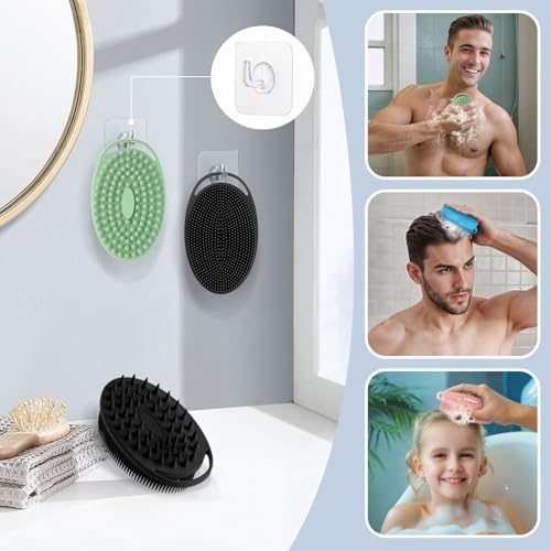 Soft Silicone Body Scrubber Set, 2PCS Dual-Side Silicone Loofah for Gentle Exfoliating and Scalp Massaging, Hygienic Shower Scrubber Shampoo Brush for Kids, Women, Sensitive Skin(Black+Green) - color: Black+green