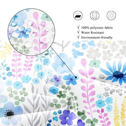 Riyidecor Small Stall RV Blue Floral Shower Curtain for Bathroom Decor 36Wx72H Boho Wildflower Watercolor Plant Leaves Botanical for Girls Art Printed Fabric Polyester Waterproof 7 Pack Plastic Hooks - color: D-blue, size: 36"W x 72"L (Pack of 1)