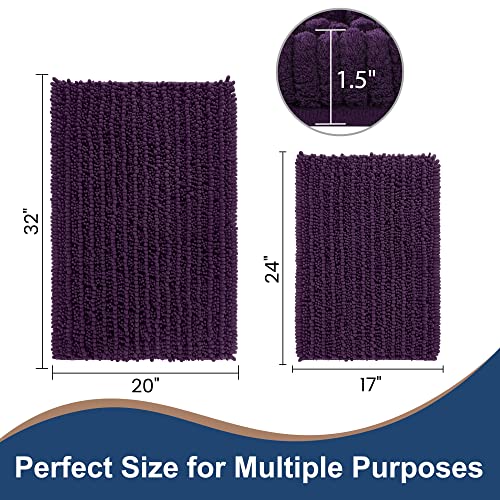 FLOLEOPA Luxury Chenille Plum Bathroom Rugs Bath Mats Sets, Extra Soft and Absorbent Bathroom Rugs Non Skid Machine Wash Dry Bath Mats（32"x20" Plus 17"x24"） - color: Plum, size: 32"x20" Plus 17"x24"