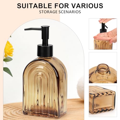Elegant Amber Glass Soap Dispenser with Black Pump | 400ML Modern Bathroom & Kitchen Dispenser for Hand Soaps, Lotions, Essential Oils - color: Amber