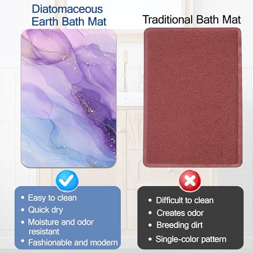 Elightvap Purple Golden Marble Bathroom Mat Quick Drying Non Slip Bath Mats Absorbent,Bath Mat Quick Dry Bathroom Rug in Front of The Kitchen Sink, Shower Room, Bathtub,17 * 29.5 Inches - color: Purple Golden Marble