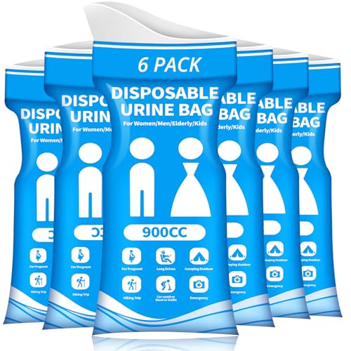 Disposable Urine Bag for Travel - 900ML Portable Pee Bags for Women Men 8/12/20/24/28 PCS Emergency Vomit Bags Urinal Toilet for Car Camping, Road Trip,Traffic Jam, Pregnant, Kid, Patient - color: Blue, size: 9.1"x5.4"x1.4"(6-Pack)
