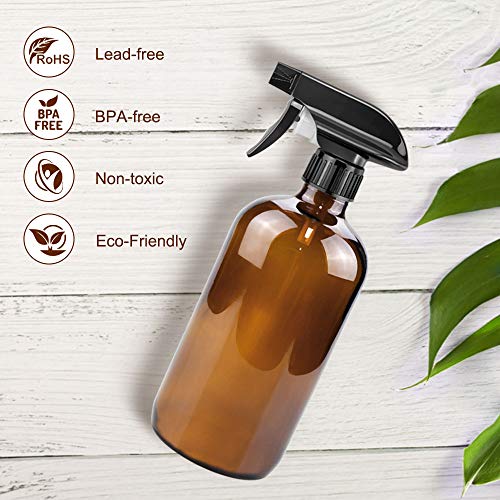 Worldgsb Glass Spray Bottles, 16oz*2+4oz*2+2oz*4 Refillable Containers, Empty Boston Round Bottles with Adjustable Nozzle for Cleaning, Gardening, Aromatherapy, Pets, Plant, Hair -Amber - color: Amber