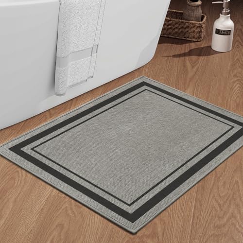 chakme Bathroom Rugs Mat 36x24, Ultra Thin Non Slip Bath Mat Large Quick Dry Absorbent Bath Mat for Bathroom Floor, (Dark Grey, 36"x24") - color: Dark Grey, size: Medium (36" x 24")