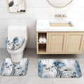 Rustic Farmhouse Bath Mat Set, Farm Blue Daisy Floral Flowers and Butterfly on Country Wooden Bathroom Mat Set with Non-Slip Bath Rug, Soft Toilet Lid Cover and Contour Mat, Turquoise Blue (Blue-) - color: Blue-