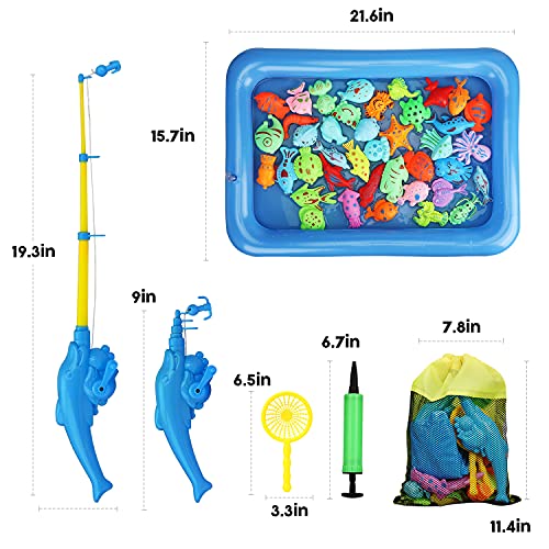 TOY Life 2-Player Magnetic Fishing Game for Kids 3-5 - Toddler Fishing Pole Set with Fish Toys - Bath & Pool Toys - Water Table Accessories - Educational Fishing Toy Rod for Boys Girls - color: 2 Kids Fishing Pole With Inflatable Pool