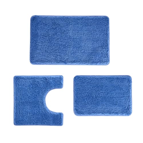 3 Pieces Luxury Bathroom Rug Set with U-Shaped Toilet Rug, Non-Slip Rubber Bottom, Thick Microfiber Fluffy Plush, Water Absorption, Quick Dry, Ultra Soft, Bath Mats for Bathroom, Tub(Sky Blue) - color: Sky Blue
