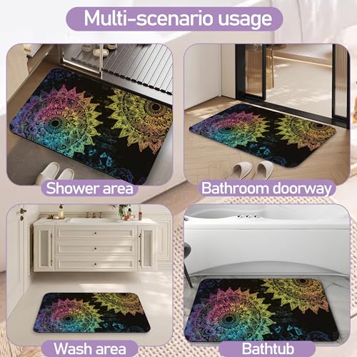 Mandala Flower Bathroom Rugs Mat, Super Absorbent Quick Drying Floor Mat for Bathroom Entryway 17"x30" - color: Mandala Flower